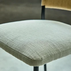 Tabouret haut de repas en corde et tissu H75cm - blanc écru