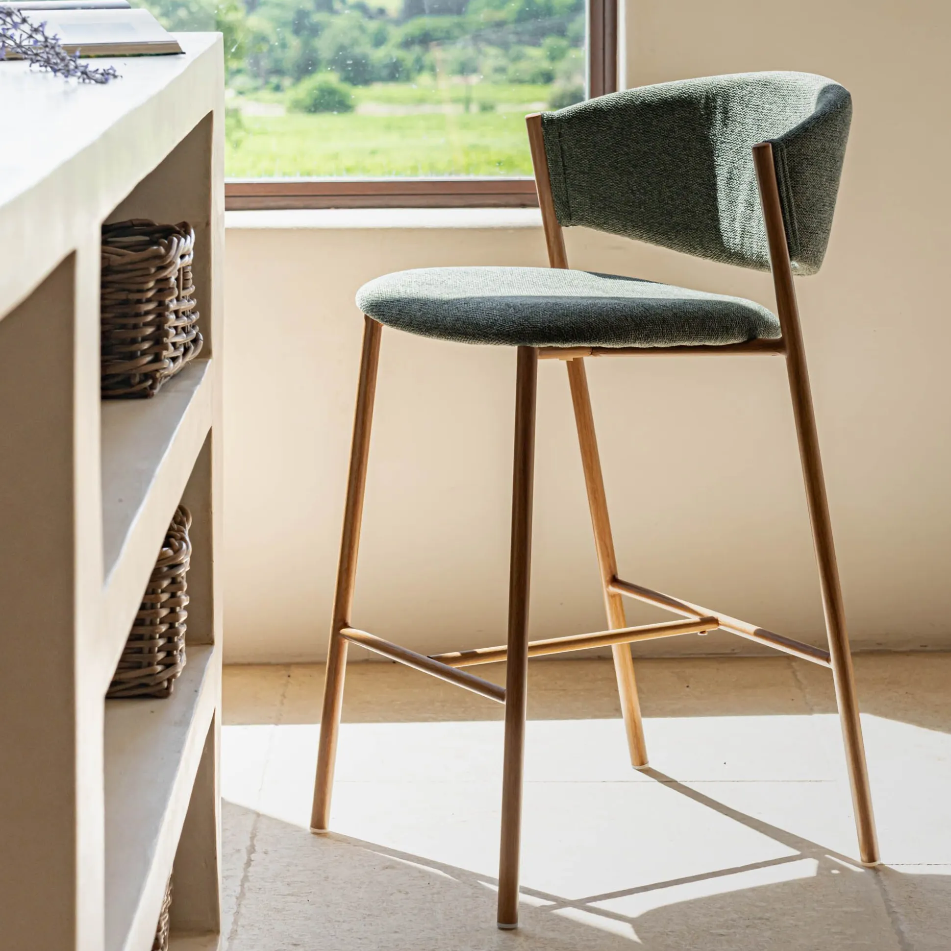 Tabouret haut de repas en tissu H66cm - vert