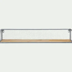 Étagère murale grillagée en bois et métal argenté L67cm