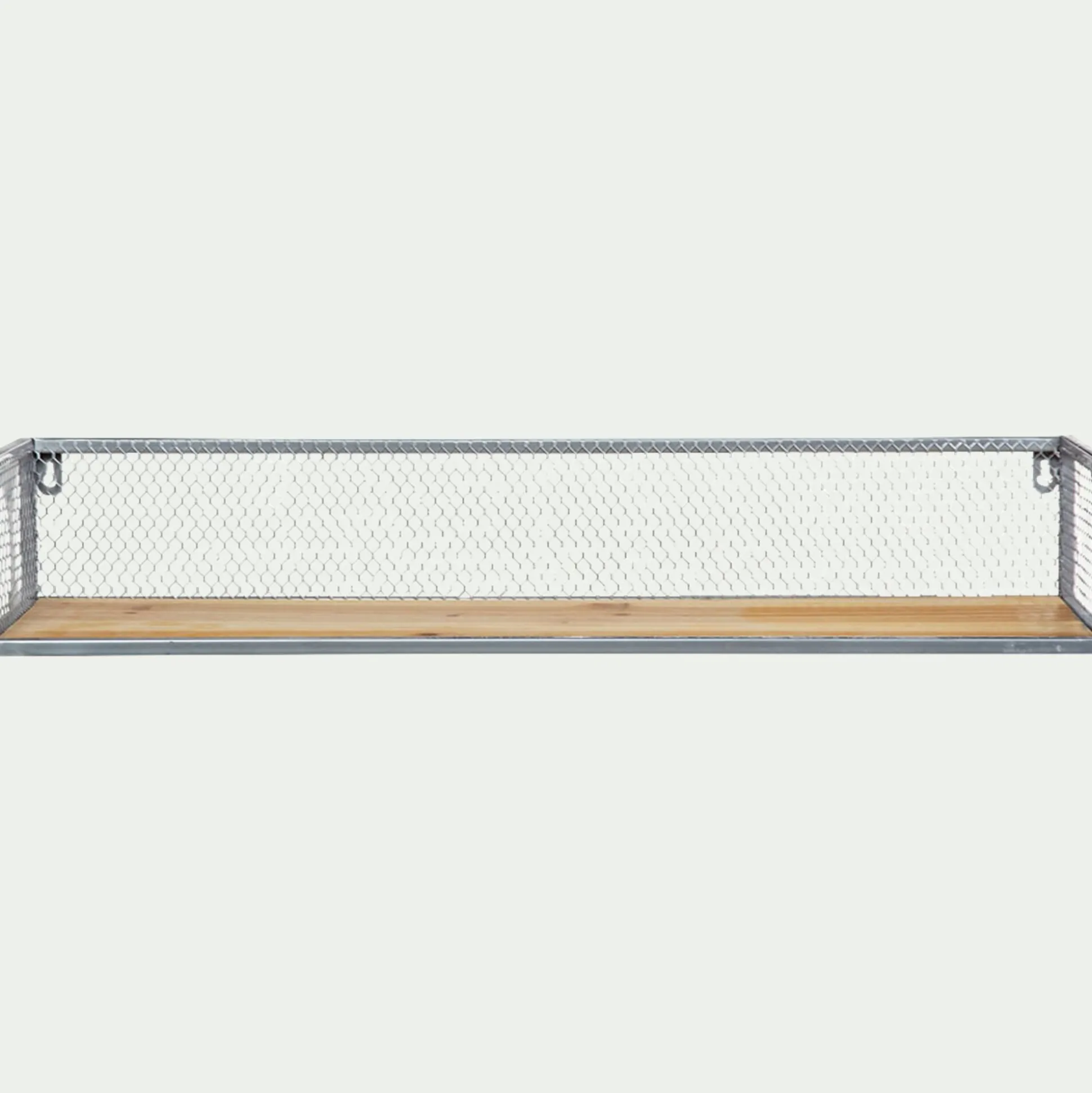 Étagère murale grillagée en bois et métal argenté L67cm