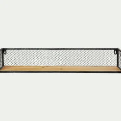 Étagère murale grillagée en bois et métal - noir L67cm