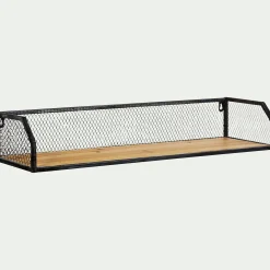 Étagère murale grillagée en bois et métal - noir L67cm