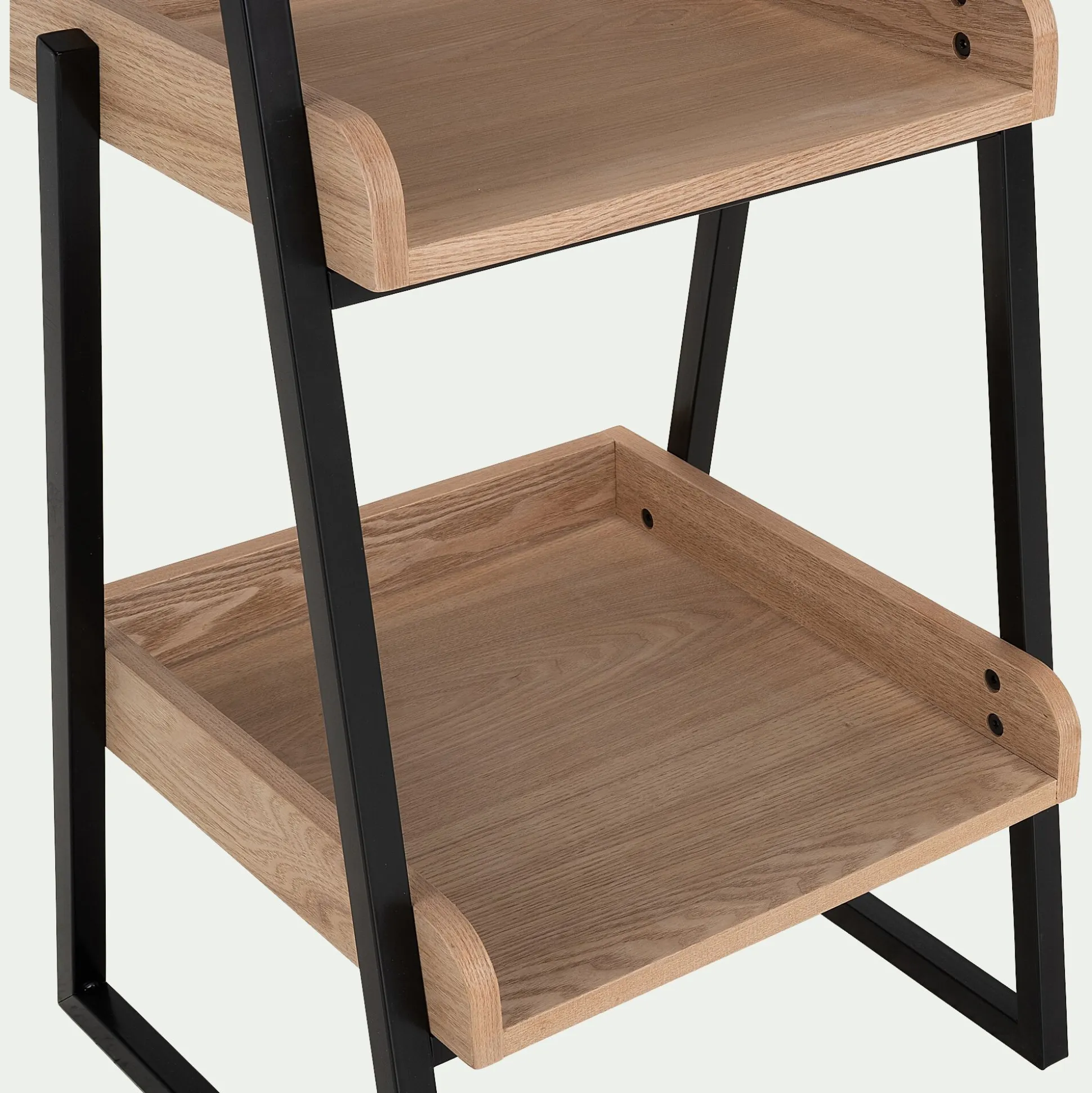 Étagère 5 tablettes plaquée frêne et métal noir L40cm - bois clair