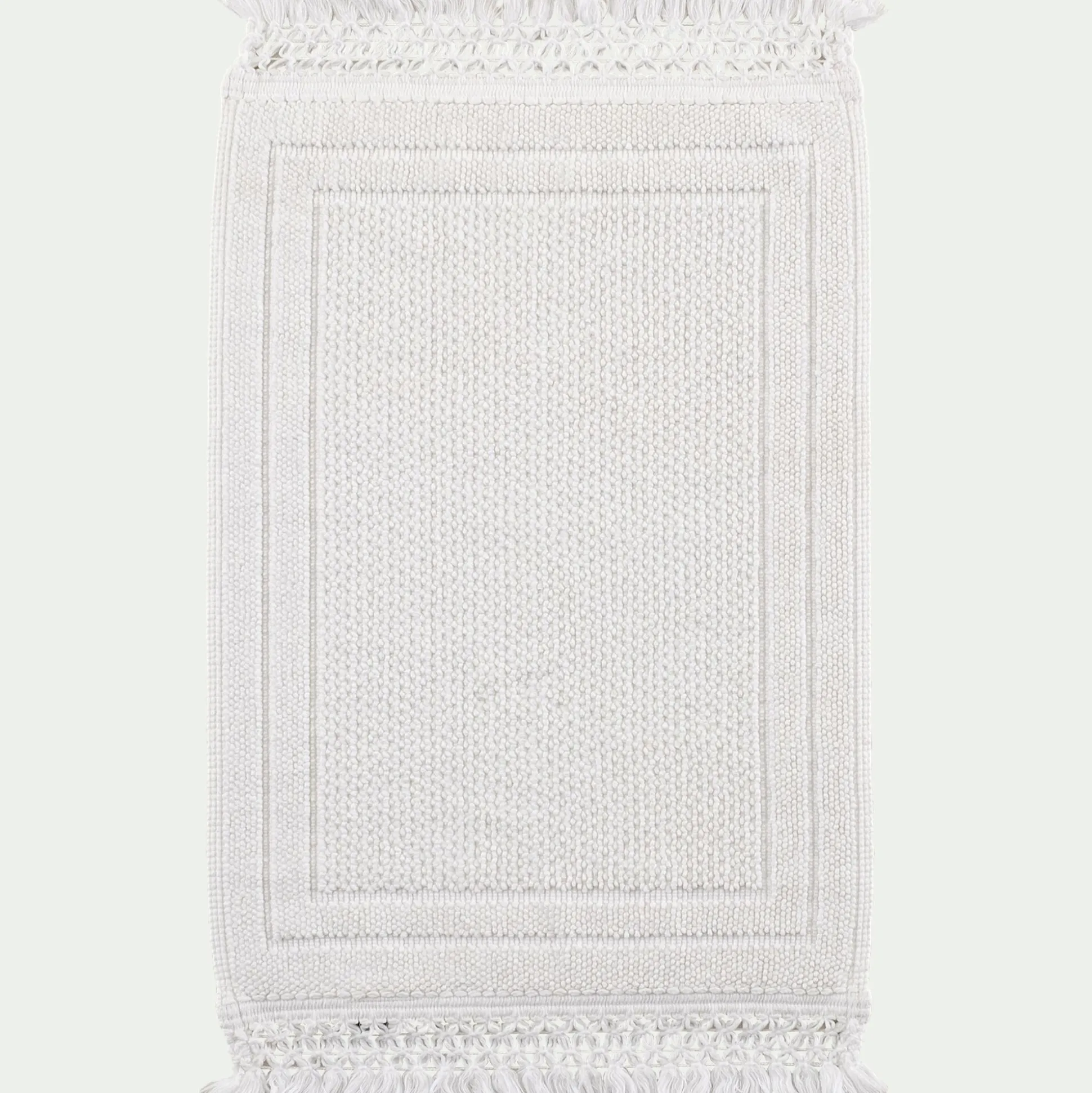 Tapis de bain en coton finition crochet et frangées 50x80cm - blanc
