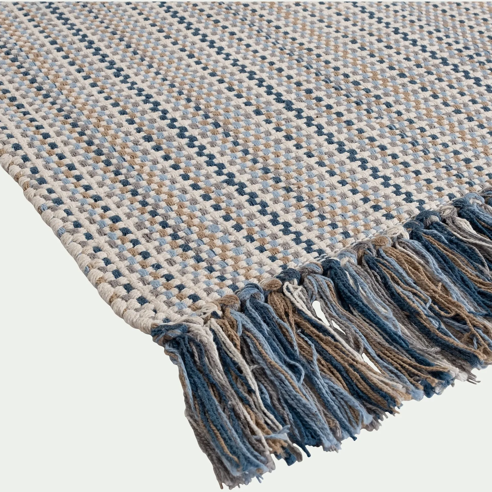 Tapis de bain frangé en coton 50x80cm - bleu
