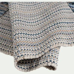 Tapis de bain frangé en coton 50x80cm - bleu
