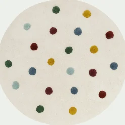 Tapis enfant tufté rond motif pompons d120cm - blanc pompons colorés
