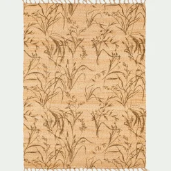 Tapis en jute à motif végétal finition franges 120x170cm - naturel