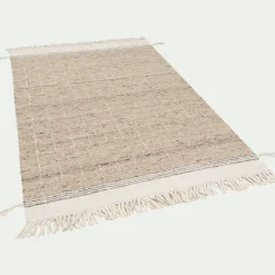 Tapis en laine à motifs finition frange 160230cm - beige