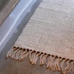 Tapis à franges en laine - naturel 60x100cm