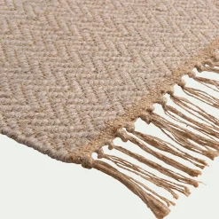 Tapis à franges en laine - naturel 60x100cm