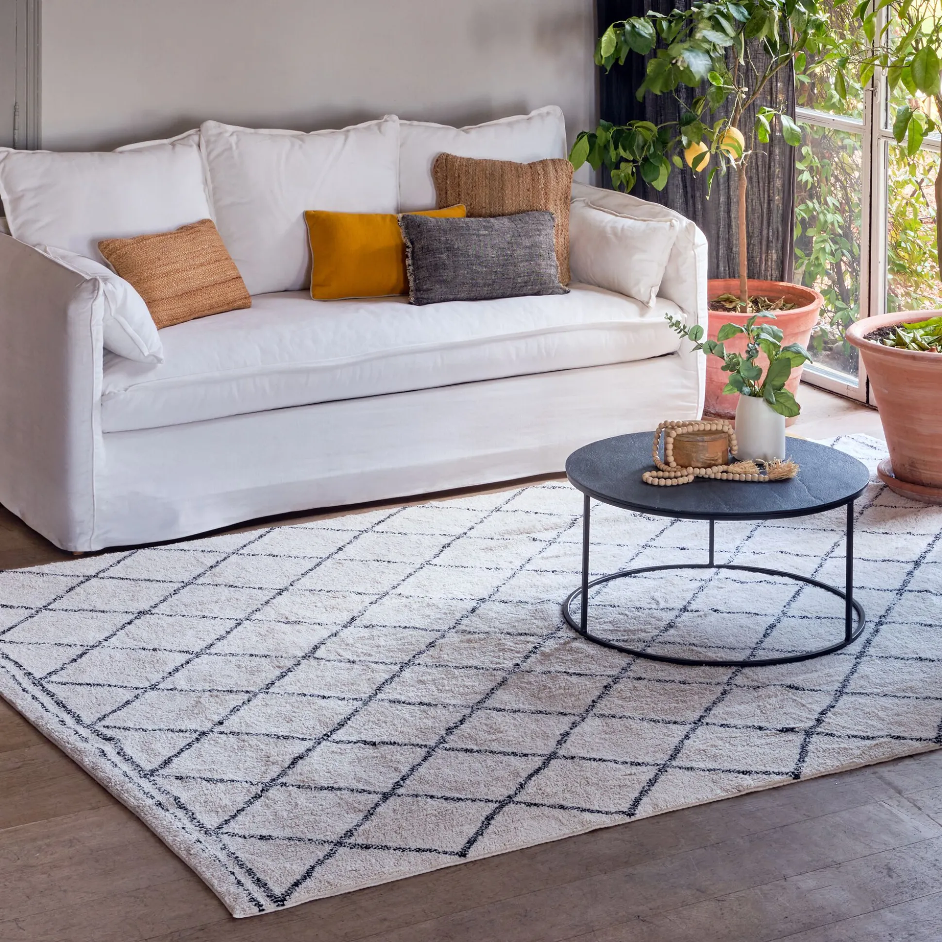 Tapis inspiration berbère en coton - blanc 300x400cm