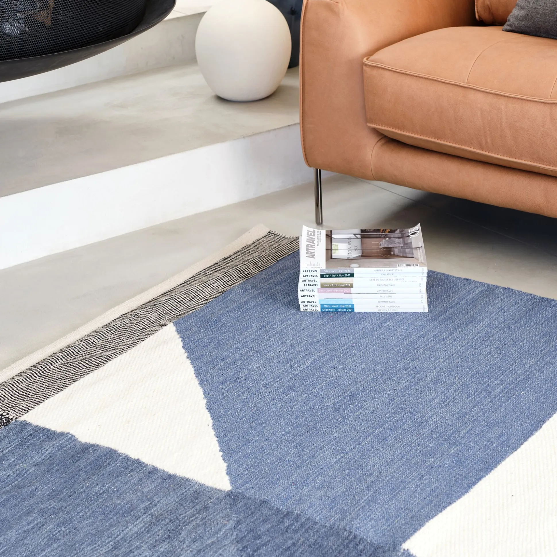 Tapis à motifs en coton - bleu 160x230cm