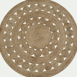 Tapis rond ajouré en jute - naturel D120cm