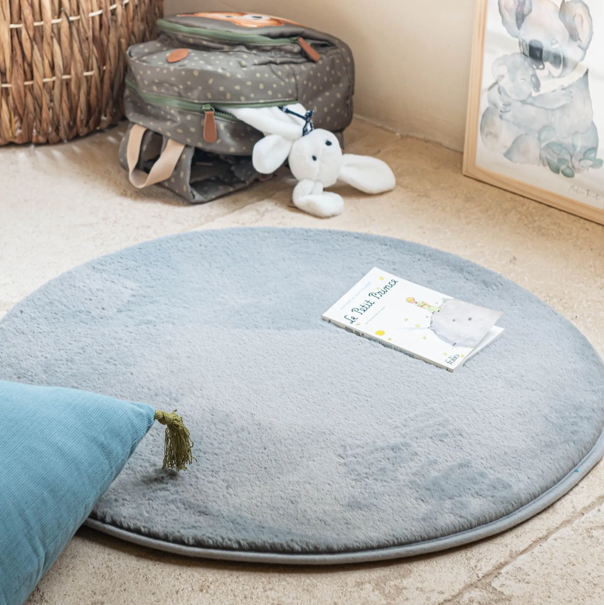Tapis rond imitation fourrure - gris restanque D70cm