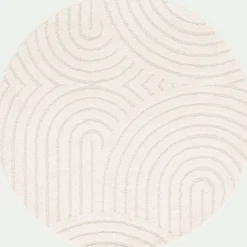 Tapis rond à motifs circulaires D120cm - blanc écru
