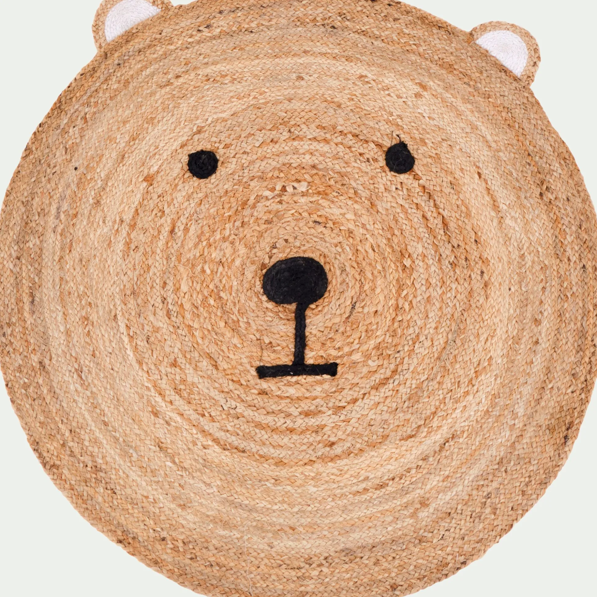 Tapis rond motif tête d'ours en jute d100cm - naturel