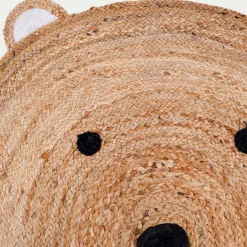 Tapis rond motif tête d'ours en jute d100cm - naturel