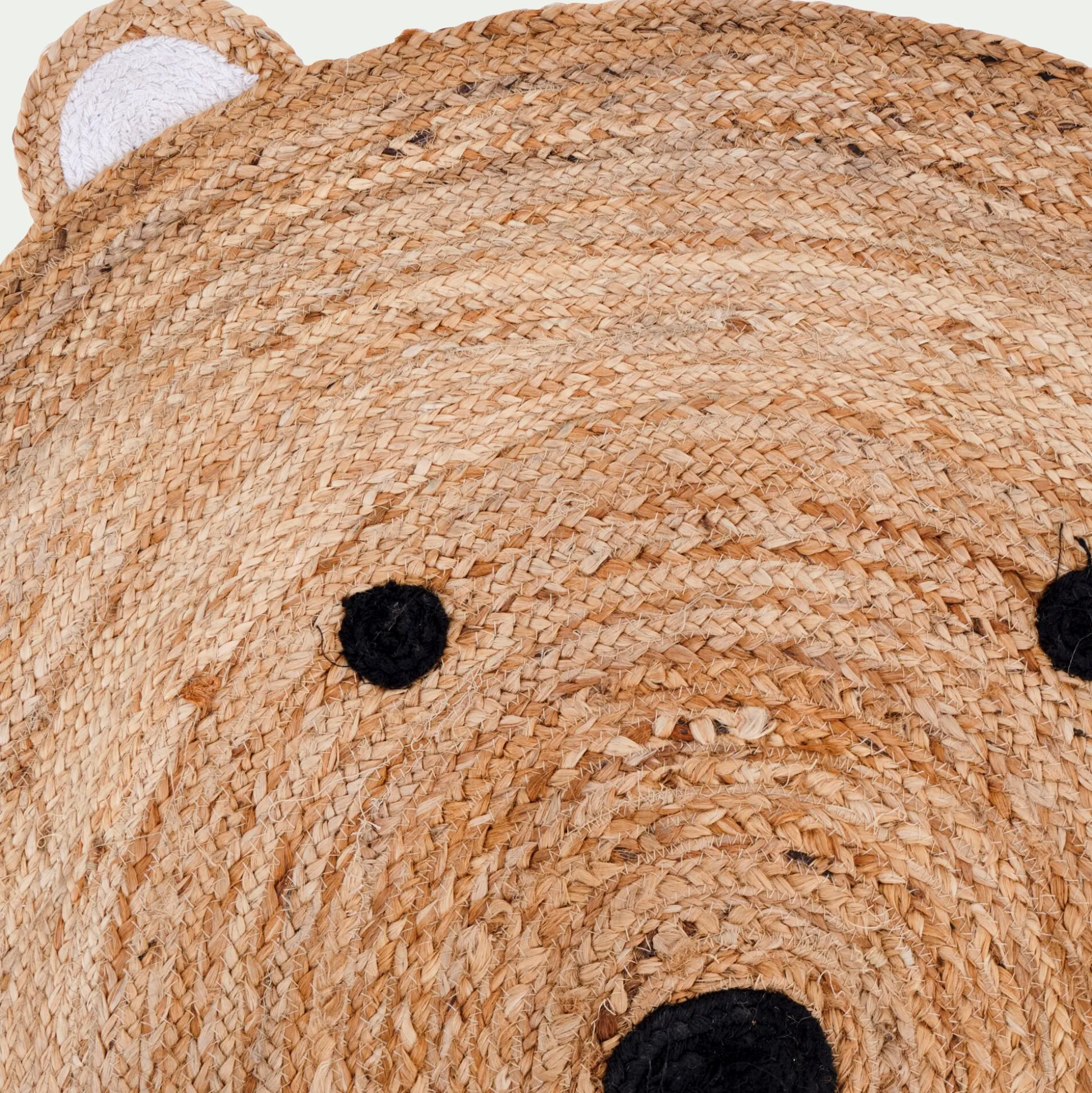Tapis rond motif tête d'ours en jute d100cm - naturel