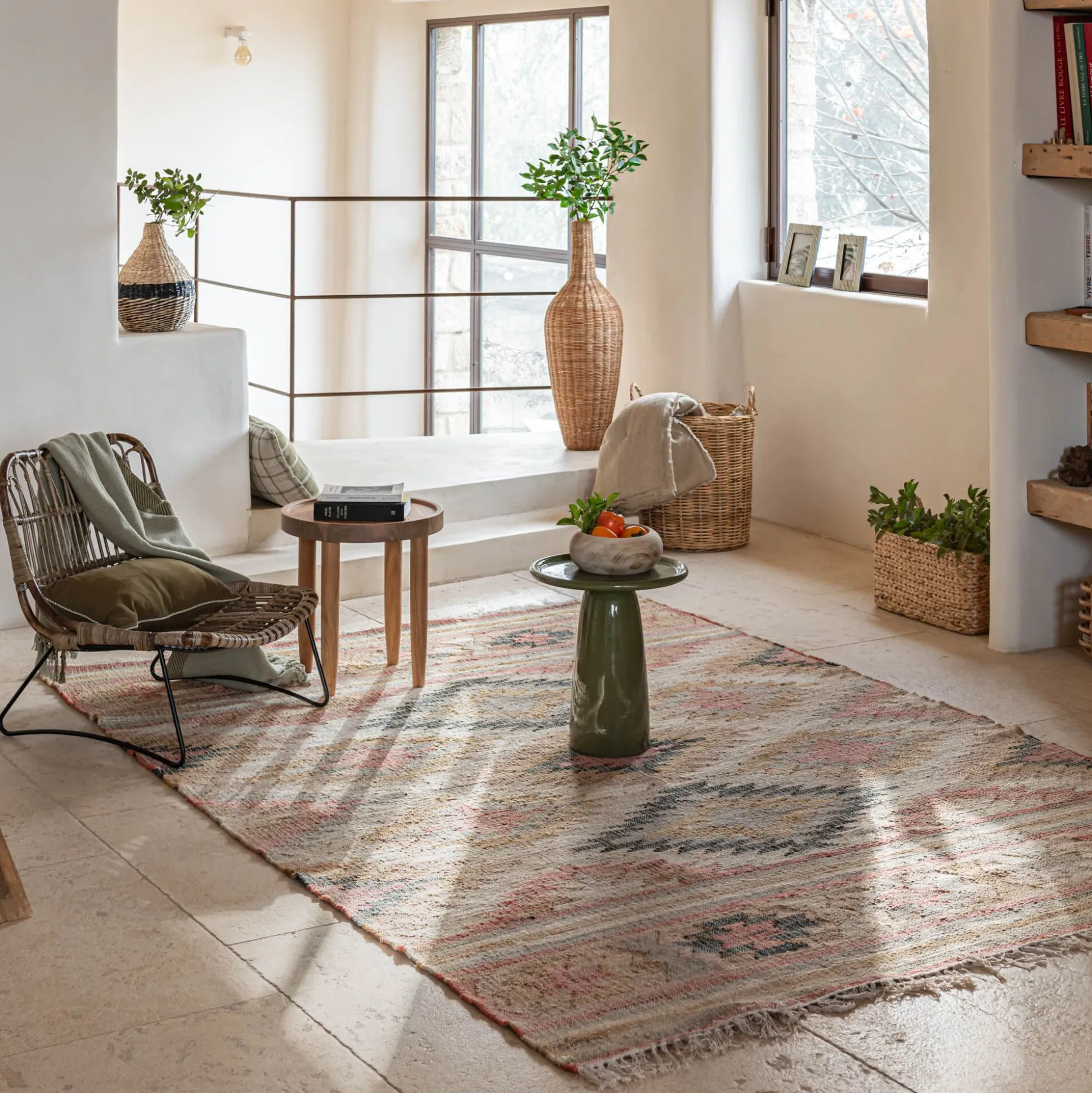 Tapis tissé en jute et coton - beige 200x290cm
