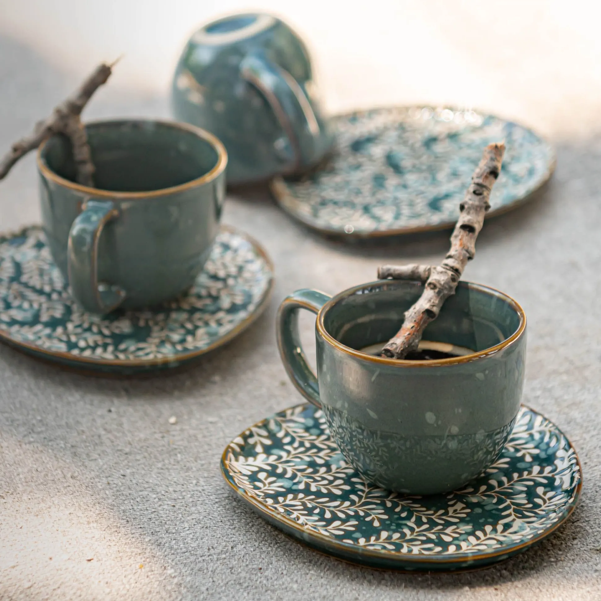 Tasse 9cl et sous-tasse en grès - bleu autan