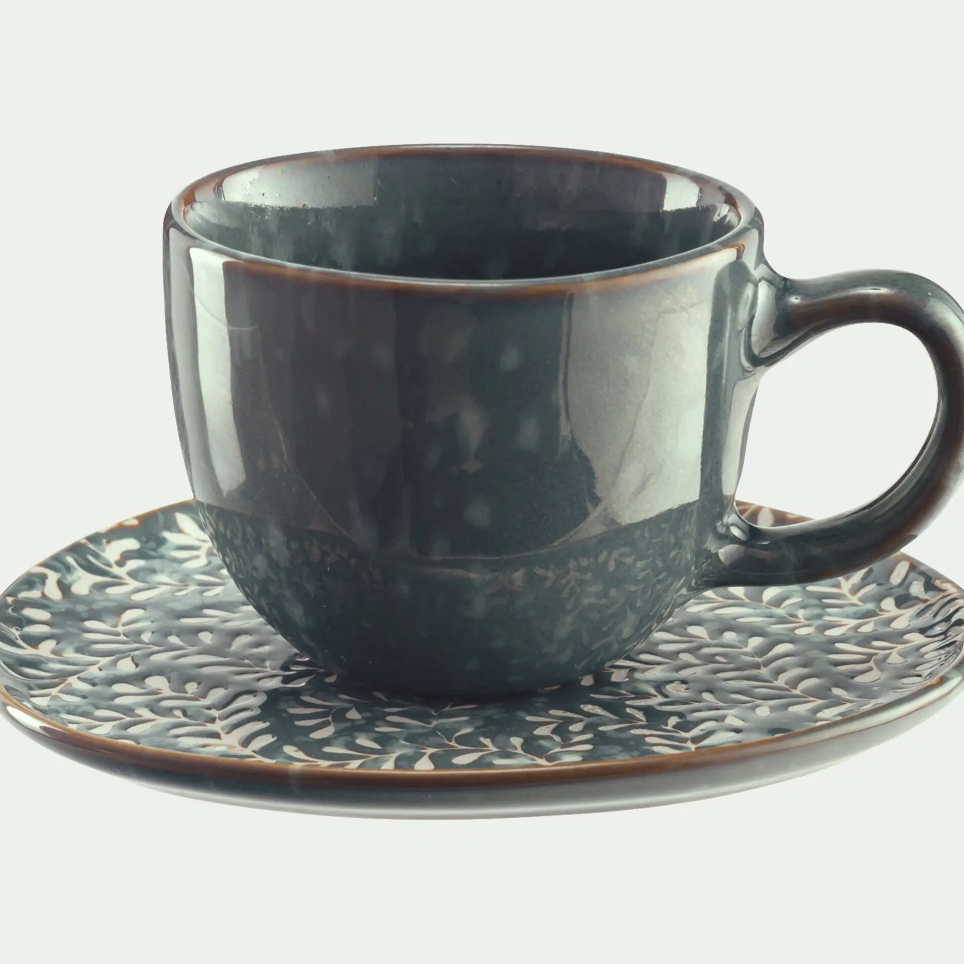 Tasse 9cl et sous-tasse en grès - bleu autan