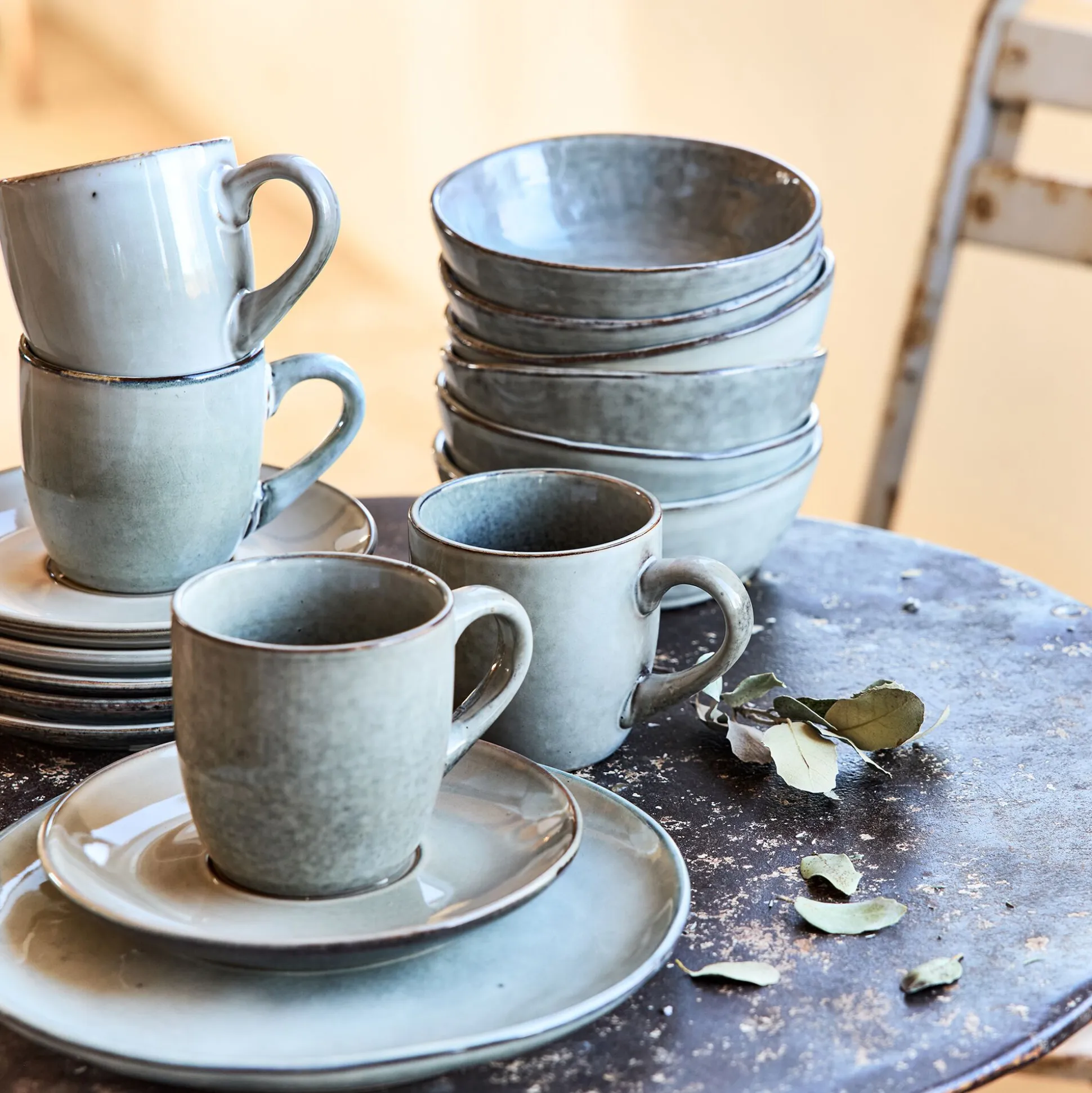 Tasse et soucoupe petit-déjeuner en grès 22cl - vert