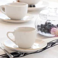 Tasse et sous-tasse en porcelaine avec liseré doré D8cm - blanc