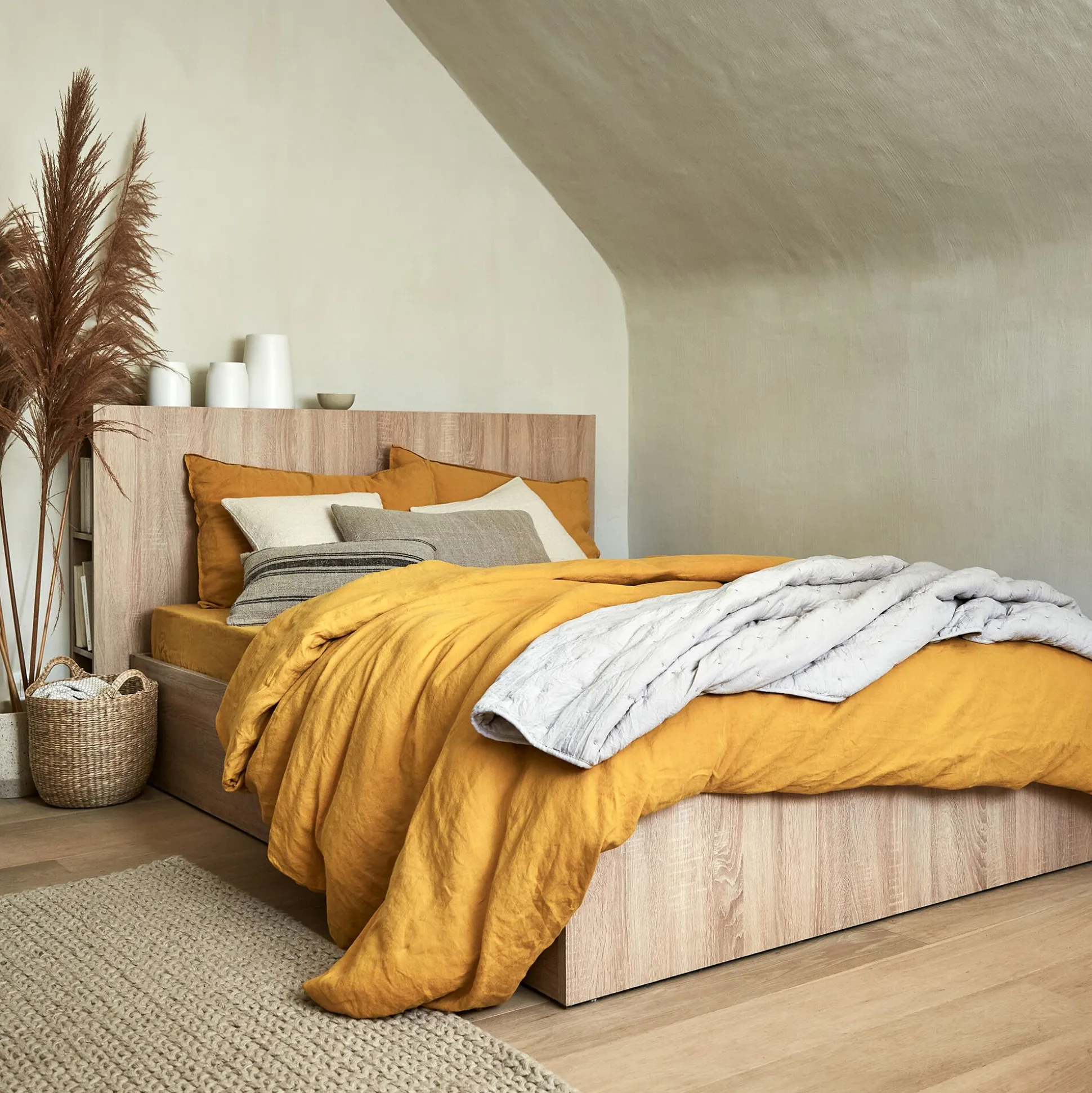 Tête de lit en bois avec rangement - effet chêne clair L165cm