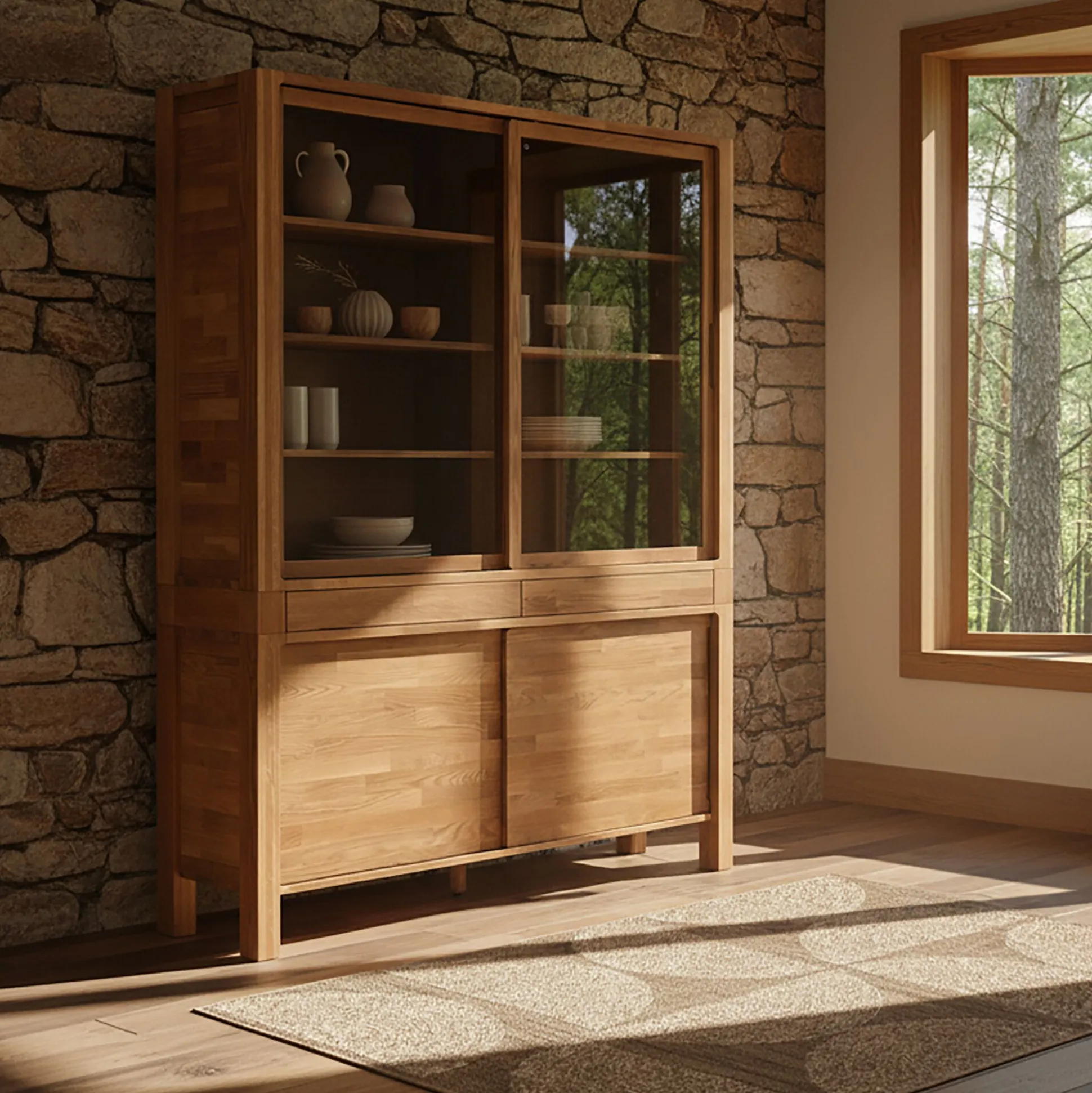 Vaisselier 4 portes en chêne massif L160cm - bois clair