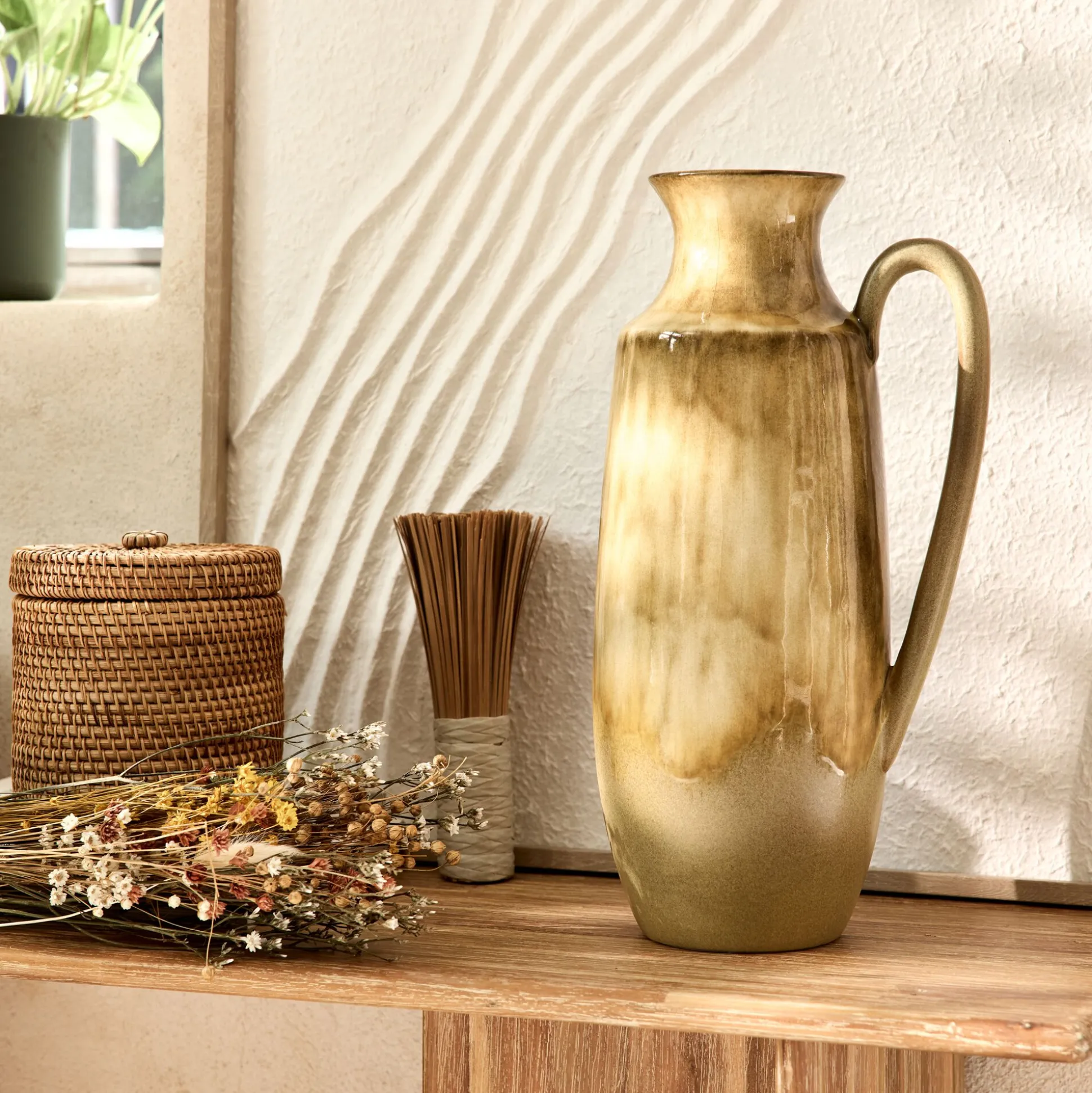 Vase amphore en faïence H39cm - jaune