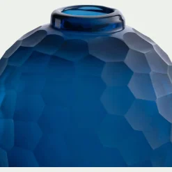 Vase boule en verre sodocalcique H15,5cm - bleu
