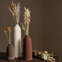 Vase bouteille en faïence H17,5cm - brun terre d'ombre