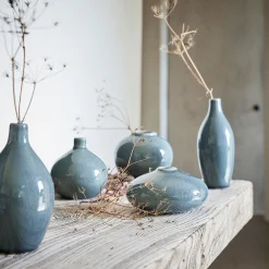 Vase bouteille en grès H18cm - bleu