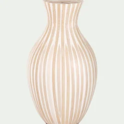 Vase classique en bambou rayé H41cm - blanc
