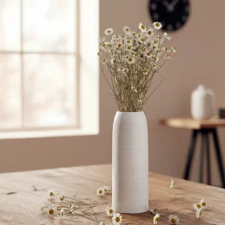 Vase classique en grès strié H25,5cm - blanc