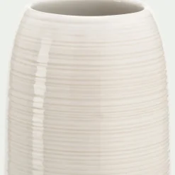 Vase classique en grès strié H25,5cm - blanc