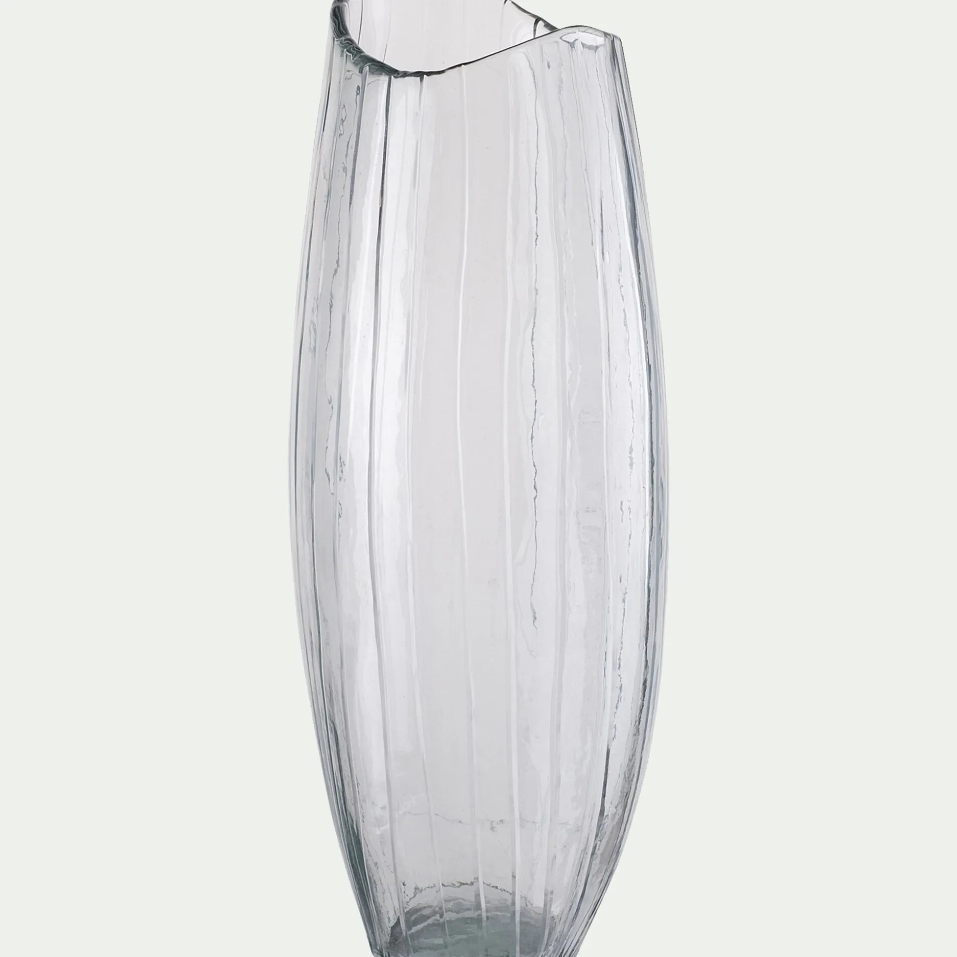 Vase ovale strié en verre H47cm - transparent