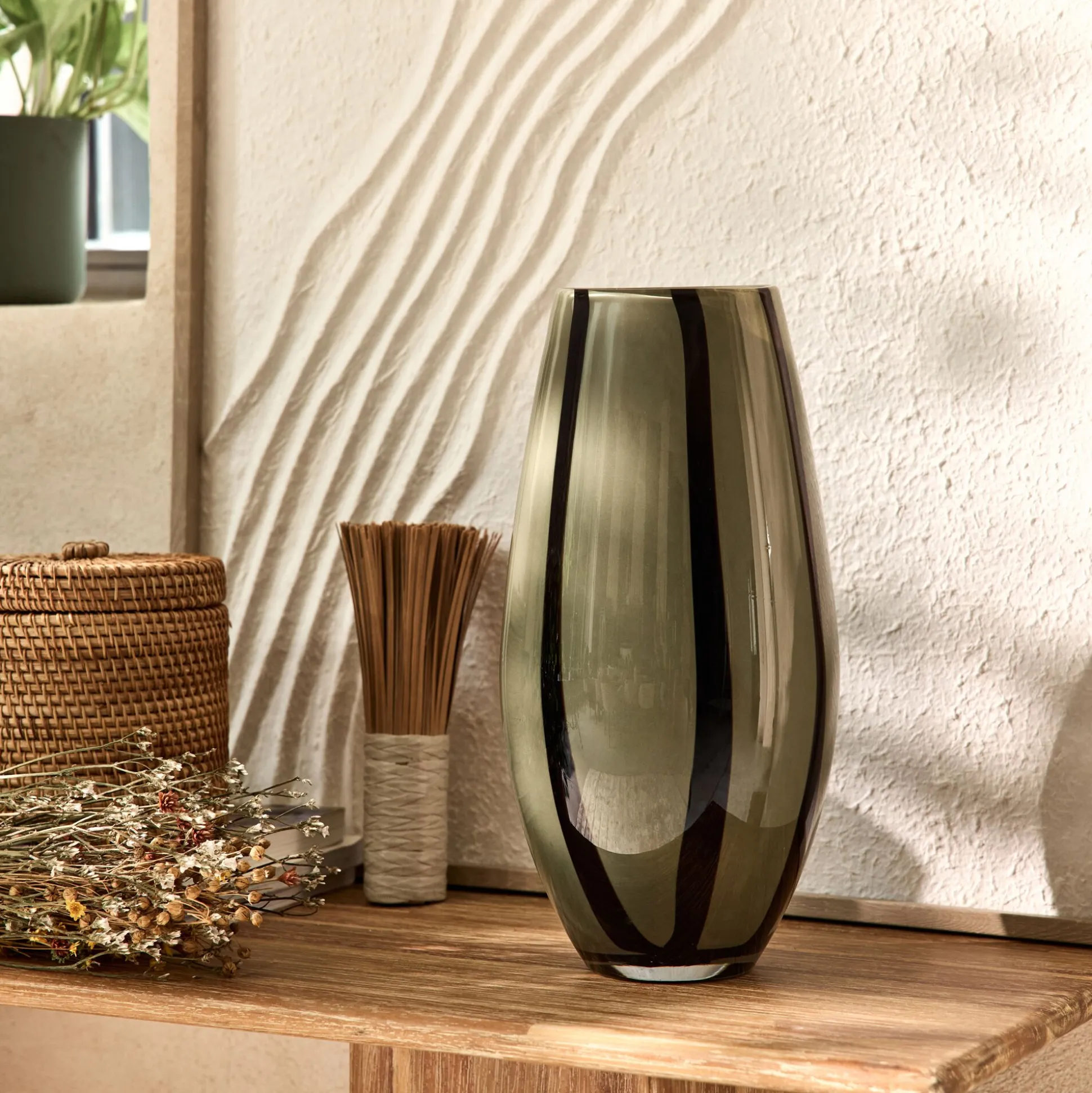 Vase à rayures en verre H34cm - vert