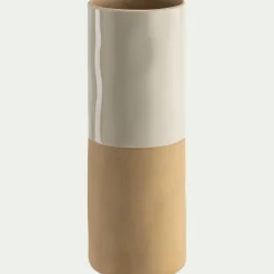 Vase tube bicolore en grès H25cm - blanc